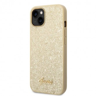 Guess PC/TPU Glitter Flakes Metal Logo Zadní Kryt pro iPhone 14 Gold