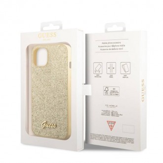 Guess PC/TPU Glitter Flakes Metal Logo Zadní Kryt pro iPhone 14 Gold