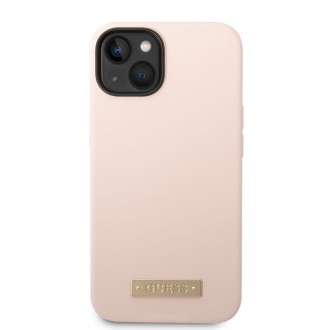 Guess Silicone Metal Logo MagSafe Kompatibilní Zadní Kryt pro iPhone 14 Pink