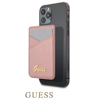 Guess Saffiano Cardslot Metal Logo růžová
