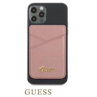 Guess Saffiano Cardslot Metal Logo růžová