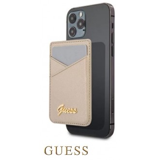 Guess Saffiano Cardslot Metal Logo zlatá