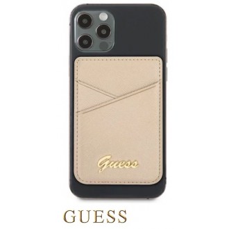 Guess Saffiano Cardslot Metal Logo zlatá