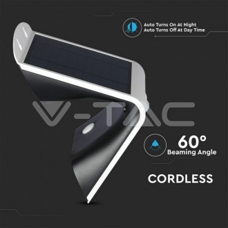V-TAC LED solární nástěnné svítidlo s pohybovým senzorem-3W-IP65-VT-768-bílé SKU7523