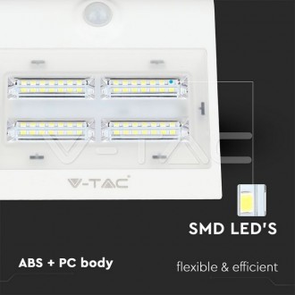 V-TAC LED solární nástěnné svítidlo s pohybovým senzorem-3W-IP65-VT-768-bílé SKU7523