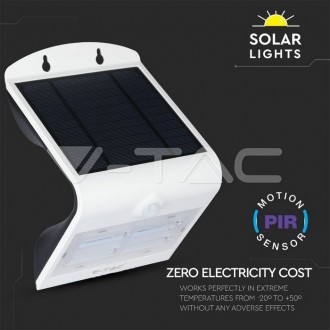 V-TAC LED solární nástěnné svítidlo s pohybovým senzorem-3W-IP65-VT-768-bílé SKU7523