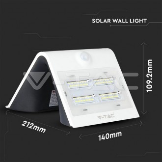 V-TAC LED solární nástěnné svítidlo s pohybovým senzorem-3W-IP65-VT-768-bílé SKU7523
