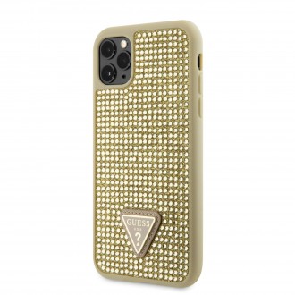 Guess Rhinestones Triangle Metal Logo Kryt pro iPhone 11 Pro zlatý