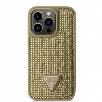 Guess Rhinestones Triangle Metal Logo Kryt pro iPhone 14 Pro zlatý