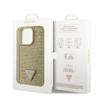 Guess Rhinestones Triangle Metal Logo Kryt pro iPhone 14 Pro zlatý