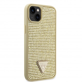 Guess Rhinestones Triangle Metal Logo Kryt pro iPhone 14 zlatý