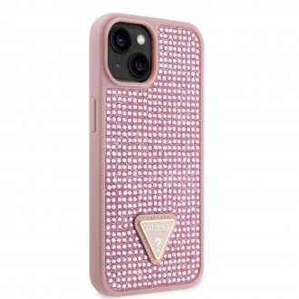 Guess Rhinestones Triangle Metal Logo Kryt pro iPhone 14 růžový