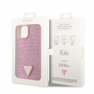 Guess Rhinestones Triangle Metal Logo Kryt pro iPhone 14 růžový