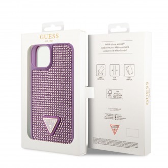 Guess Rhinestones Triangle Metal Logo Kryt pro iPhone 14 fialový
