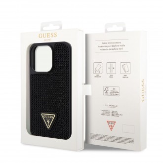 Guess Rhinestones Triangle Metal Logo Kryt pro iPhone 14 Pro černý