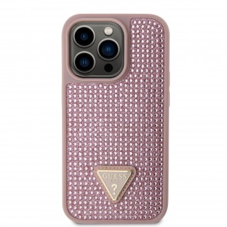 Guess Rhinestones Triangle Metal Logo Kryt pro iPhone 14 Pro růžový