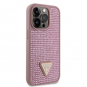 Guess Rhinestones Triangle Metal Logo Kryt pro iPhone 14 Pro růžový