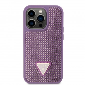 Guess Rhinestones Triangle Metal Logo Kryt pro iPhone 14 Pro fialový