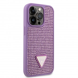 Guess Rhinestones Triangle Metal Logo Kryt pro iPhone 14 Pro fialový