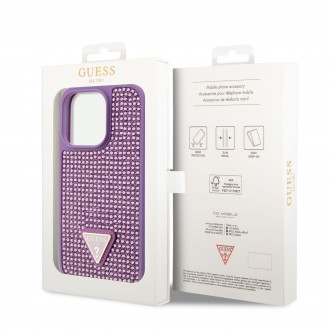 Guess Rhinestones Triangle Metal Logo Kryt pro iPhone 14 Pro fialový
