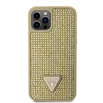 Guess Rhinestones Triangle Metal Logo Kryt pro iPhone 12/12 Pro zlatý