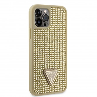 Guess Rhinestones Triangle Metal Logo Kryt pro iPhone 12/12 Pro zlatý