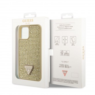 Guess Rhinestones Triangle Metal Logo Kryt pro iPhone 12/12 Pro zlatý