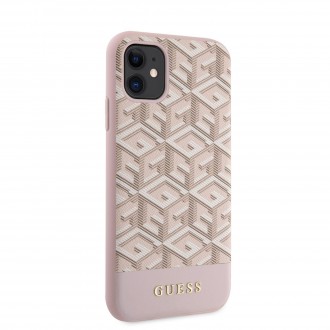 Guess PU G Cube MagSafe Kompatibilní Zadní Kryt pro iPhone 11 růžový