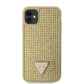 Guess Rhinestones Triangle Metal Logo Kryt pro iPhone 11 zlatý