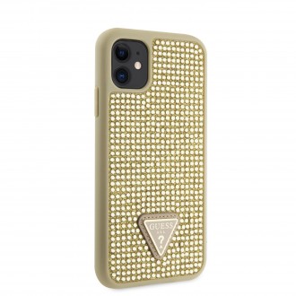 Guess Rhinestones Triangle Metal Logo Kryt pro iPhone 11 zlatý