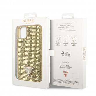 Guess Rhinestones Triangle Metal Logo Kryt pro iPhone 11 zlatý