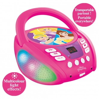 Přenosný Bluetooth CD přehrávač Disney Princess se světelnými efekty