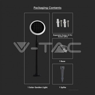 V-TAC 3W LED solární zahradní světlo bílé a černé tělo 4000K 2ks/bal Barevná teplota (К): Neutrální bílá 4000K
