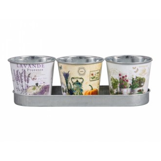 Set obalů na květník LAVANDE,HOME,KITCHEN plech d7x6cm 3ks
