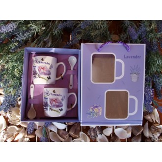 Dárková sada 2ks porcelánový hrnek 180ml a lžička - motiv levandule