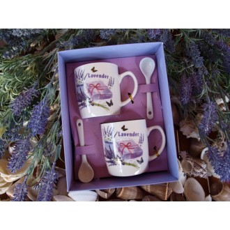 Dárková sada 2ks porcelánový hrnek 180ml a lžička - motiv levandule