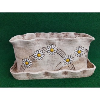 Keramický truhlík s odtokovou dírou, zvlněný okraji levandule, 35 x 18 cm 0001001