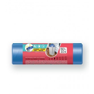 viGO pytle na odpadky zatahovací, 60 l, 60x70 cm, 13 mc, HDPE, modré, 10 ks